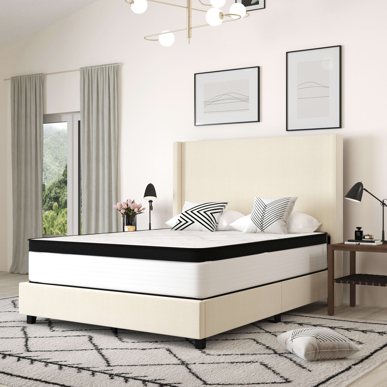 Merrick Lane Hulen 12 Inch Extra Firm Hybrid Pocket Spring & CertiPUR-US Certified Foam Mattress in a Box